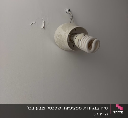 קיר עם נורה חשופה וקילופי צבע